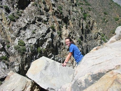 Rachel, scrambling on bolders in King's Canyon.