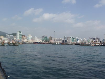Busan Harbor viewed from the Jagalchi Fish Market.