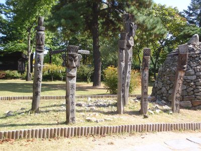 Wooden poles carved in days of yore to ward off evil...