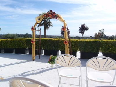 Wedding threshold set up with a view of San Francisco...