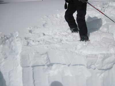 John testing the snow column we dug.