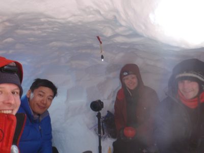 Group shot in the snow cave.