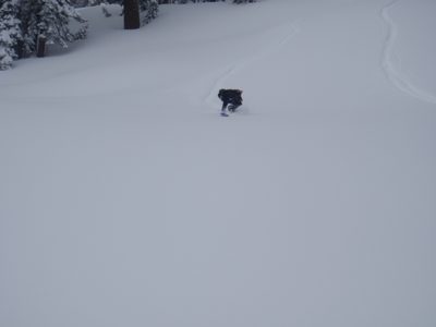Yang keeping his front tip up. My tracks are at the right.