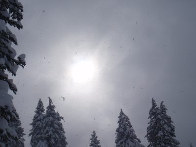 Snowflakes and sun.