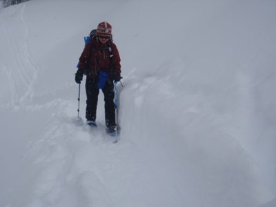 Monica trudging along.