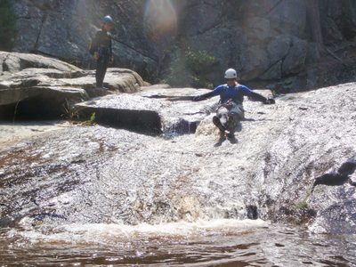 Catherine tests out a water slide in Upper Little Utah...