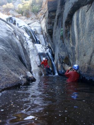 Hand-line slide at the bottom of the third rappel.  If I...