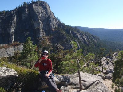 Jon, enjoying lunch with Main Wall in the background.