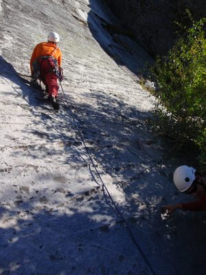 John, leading an unnamed 5.10a climb on the far right...