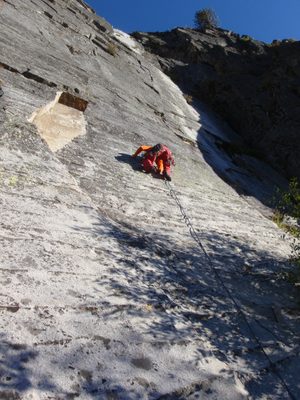 John, leading an unnamed 5.10a climb on the far right...