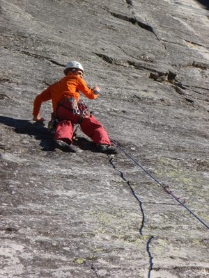 John, leading an unnamed 5.10a climb on the far right...