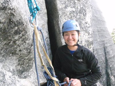 Monica, at the anchor at the top of the first pitch of...