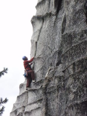 Joel, climbing The Farce, second pitch.