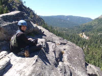 Taking a snack/water break after climbing The Groove.