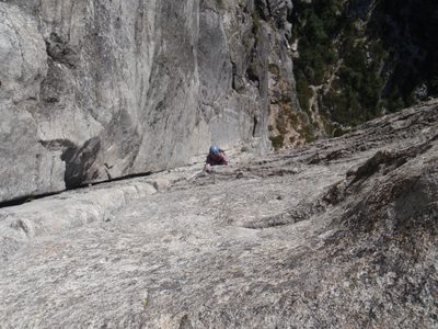 Monica stoked on pitch 2 of Corrugation Corner.