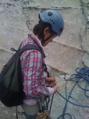 Monica checking her belay at the beginning of the climb.