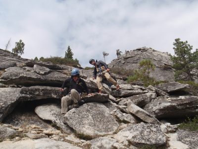 Descending off the back of Hogwild, after climbing the...