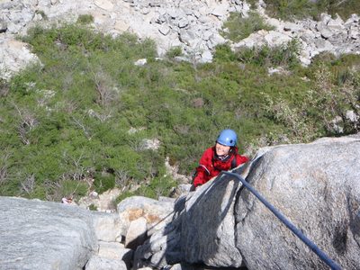 Monica towards the top of the first pitch of Haystack.