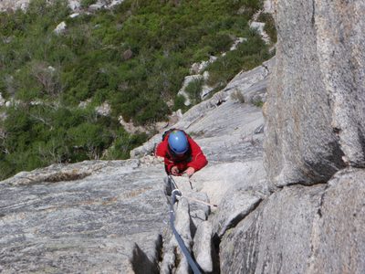 Monica, getting closer to the top of the second pitch.