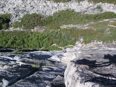 Monica making her way up the second pitch of Bear's...
