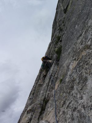 Monica placing a piece of protection on Deception on Hogsback.