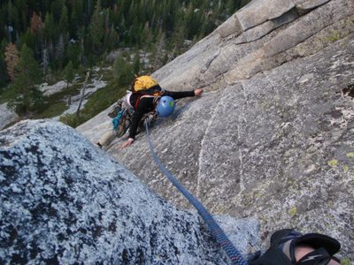 The super-scary (supposedly only 5.5) traverse between...