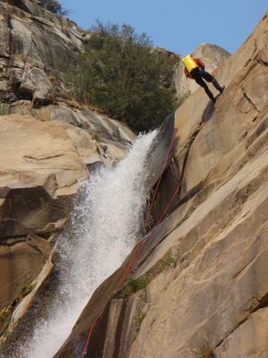 Joel coming down the 150 ft waterfall.