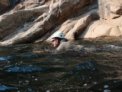 Andy, doggy-paddling down river.