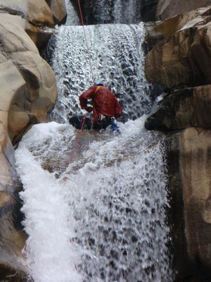 Joel, dropping into the second section of the waterfall