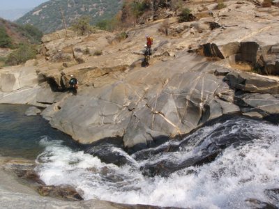 Contemplating a way around the cascade.