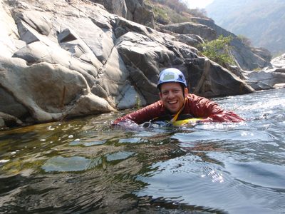 Joel, floating down the river.
