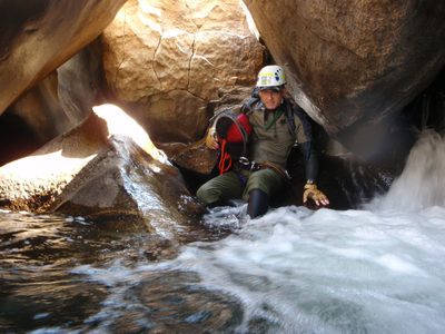 Andy, having worked his way through two large boulders.