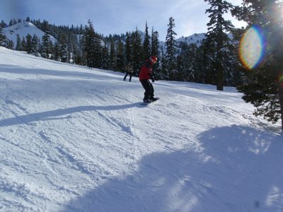 Yang (red) and Monica (brown) at Alpine Meadows, on the...