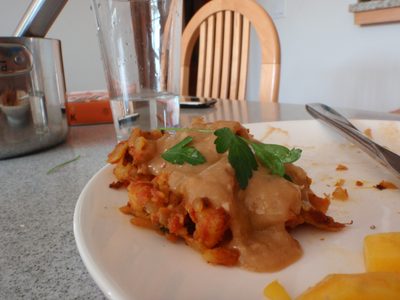 Picture of the potato tempeh curry with gravy.