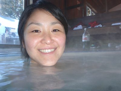Monica in the hot tub, indoor.  The outdoor tub was so...