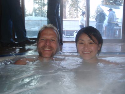 John and Monica in the hot tub.