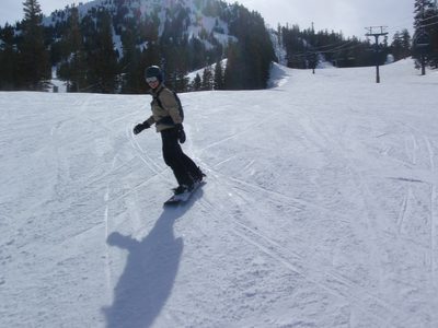 Monica riding back to Canyon Lodge.