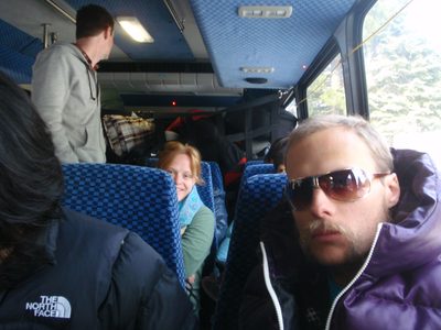 John and Alex, waiting for the shuttle to take us back...