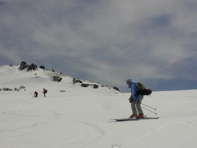 Rachel skiing the entrance to the Truckee River box canyon.