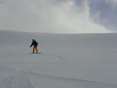 Catherine, on her skateboard sized split board :).