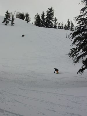 Catherine, reaching down to touch the snow on our final...