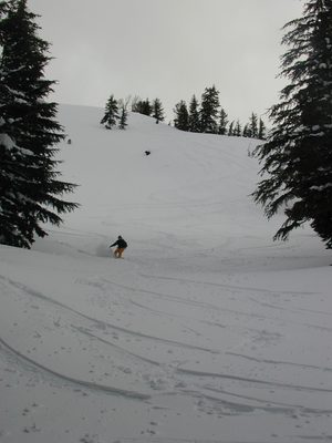Catherine, with another huge powder rooster tail.