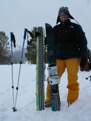 Catherine with her split board and skins on Sunday...