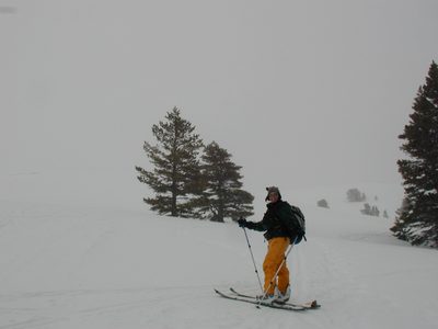 Catherine, making the final climb on our trip, skins...