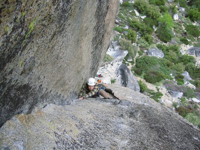 John pulling the roof on pitch 2 of Fear of Flying (5.9)...