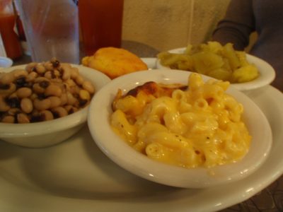 Also black-eyed peas and pickled green tomatoes (back...