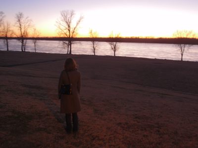 Watching the sun set over the Mississippi River on...