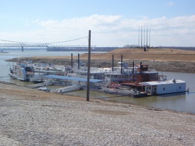 Riverboats on the Mississippi.  Mud Island in the...