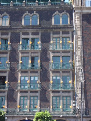 Apartment building lining the Zócalo, the main plaza in...