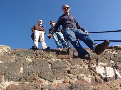 Climbing back down the steep steps.
